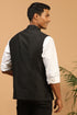 VASTRAMAY Black Mirror Work Viscose Sleeveless Ethnic Jacket Baap Beta Set
